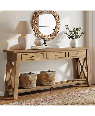 Tribesigns Console Table with 3 Storage Drawers, 70.87 Inches Extra Long Sofa Table Behind Couch with Bottom Shelf