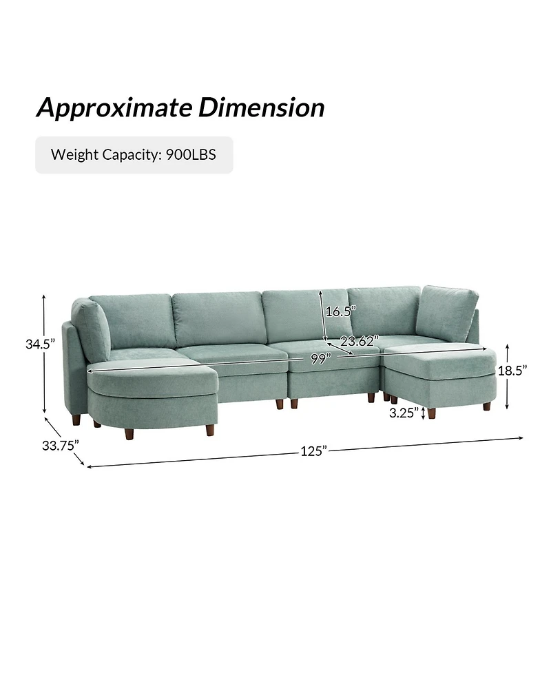 Hulala Home Dayman 6-Piece Modern Storage Convertible Sectional Sofa with End Table