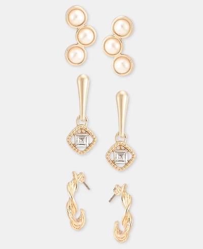 Anne Klein 3-Pc. Set Crystal & Imitation Pearl Earrings