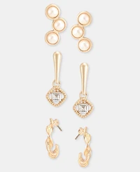 Anne Klein 3-Pc. Set Crystal & Imitation Pearl Earrings