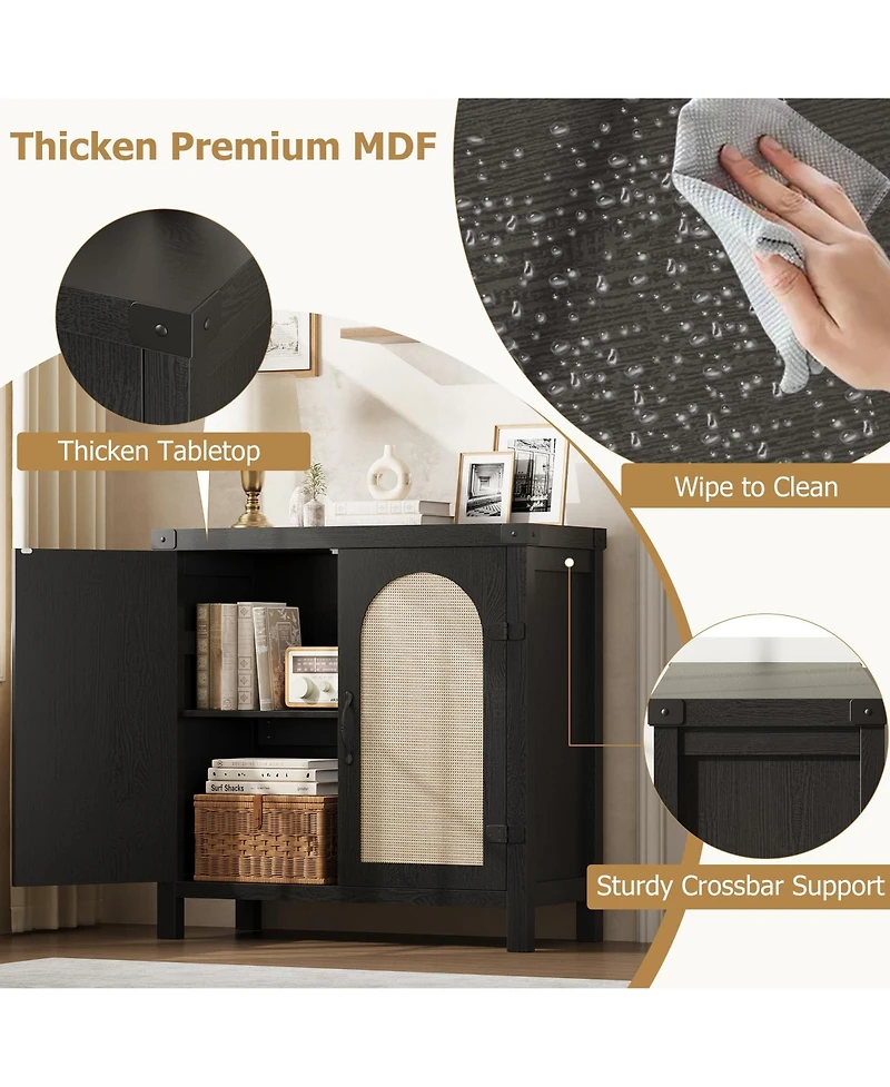 gaomon Rattan Sideboard Buffet Cabinets with Storage, Farmhouse Kitchen Accent Storage Cabinet, Boho Coffee Bar Cabinet