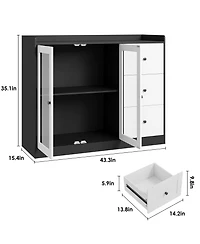 Gaomon Sideboard Buffet Cabinet with Storage, 43" Coffee Bar Cabinet with Glass Doors and 3 Drawers