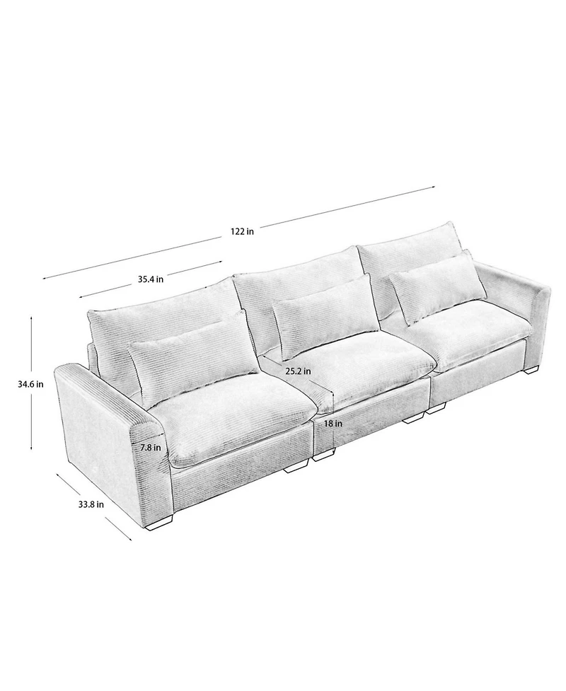Streamdale Furniture 3 Seater Deep Seat Couch, Wide and Deep Comfy Sofa with 3 Pillows