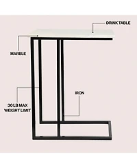 Jonathan Y Caius 24.25" Designer Industrial Metal C-Shaped End Table and Side Couch with White Marble Top