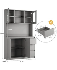 gaomon 71" Pantry Cabinet with Charging Station,Tall Kitchen Pantry Storage Cabinet with Led Lights