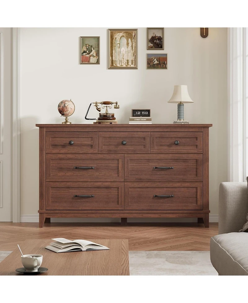 gaomon 7-Drawer Bedroom Dresser, 54" Wide Chest with Freestanding Storage, Wooden Closet Organizer for Living Room, Bedroom, Entryway