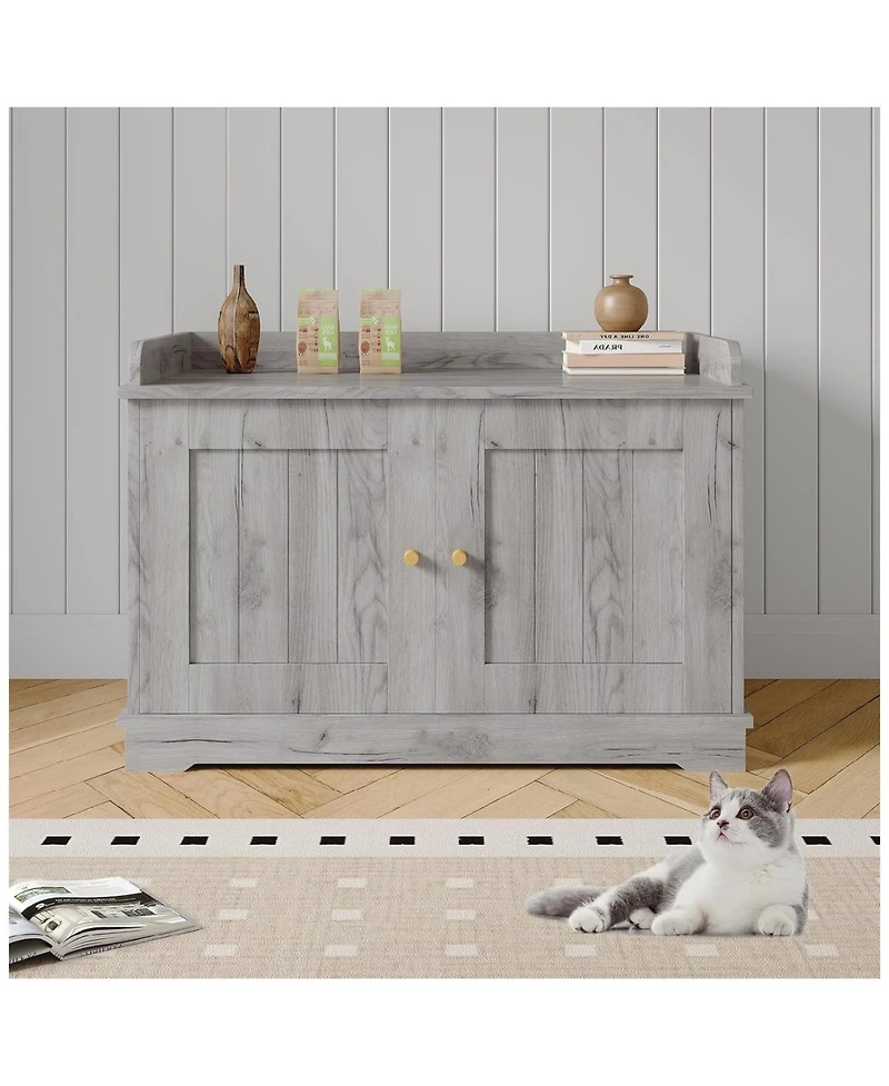 gaomon Wooden Cat Litter Box Enclosures,Hidden Litter Box,Pet House with Barn Door