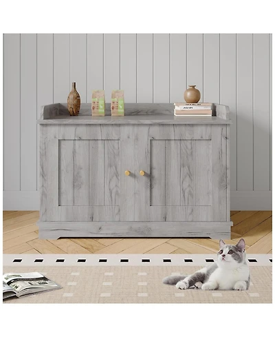 gaomon Wooden Cat Litter Box Enclosures,Hidden Litter Box,Pet House with Barn Door