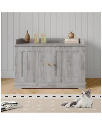 gaomon Wooden Cat Litter Box Enclosures,Hidden Litter Box,Pet House with Barn Door