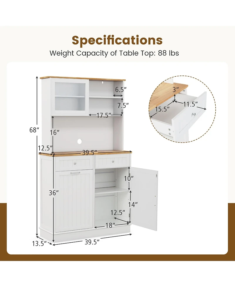 Gymax Double Tilt Out Trash Cabinet w/ Hutch Kitchen Pantry Storage Cabinet