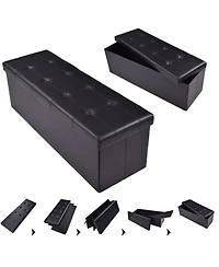 Costway 45''x15''x15'' Large Folding Storage Faux Leather Ottoman Pouffe Box Stool