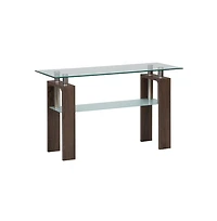 Jofran Compass Clear Modern Glass Sofa Table, Brown Wood and Glass