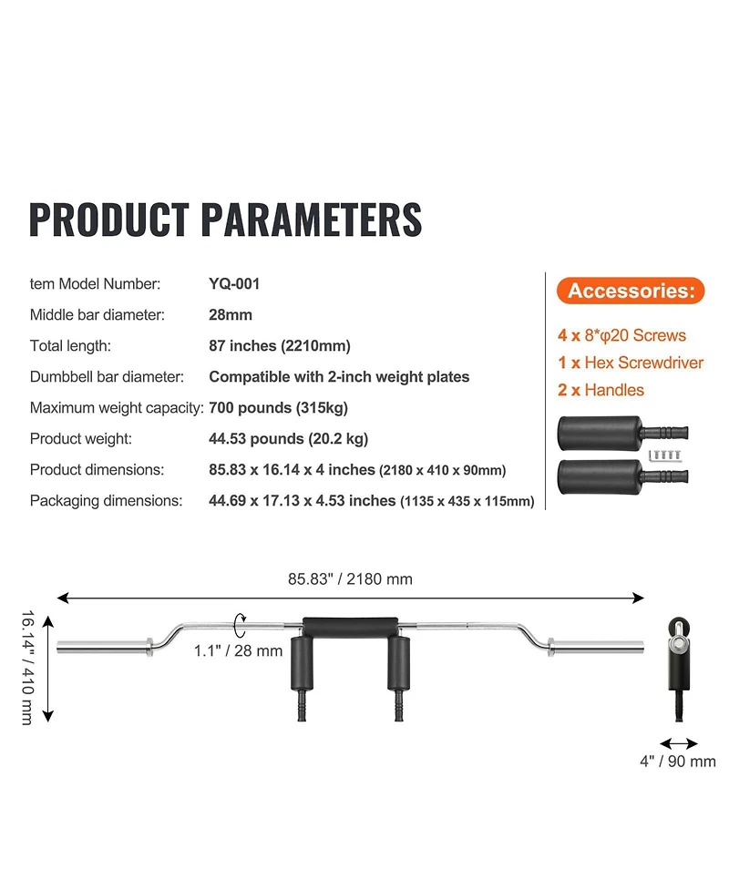 Sugfit Safety Squat Bar 700 Lb Capacity with Shoulder and Arm Pads