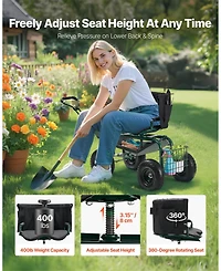 Sugfit Adjustable Garden Stool with 360° Swivel Seat & Ergonomic Backrest