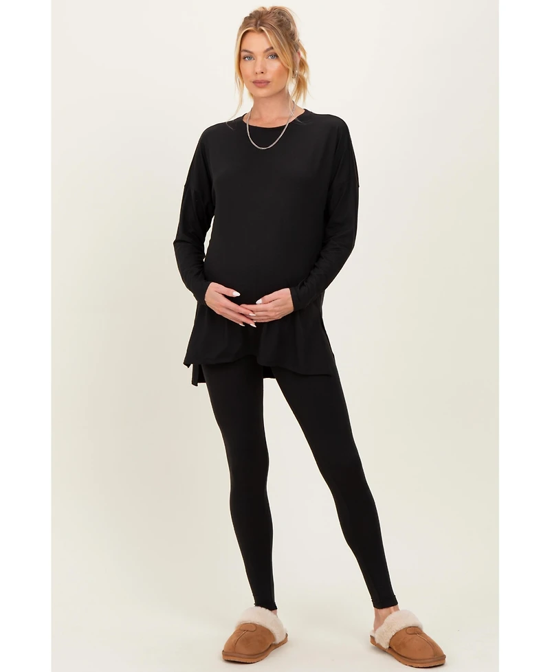 Pinkblush Maternity Black Brushed Knit Oversized Top and Legging Set