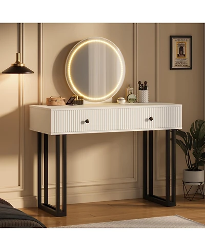 gaomon Vanity Desk with Mirror and Lights, Small Makeup 2 Drawers, Modern Organizer 3 Color Lights