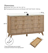 gaomon 54" Fluted 8-Drawer Dresser, Modern Chest w/ Faux Marble Top, Tv Stand & Wood Organizer