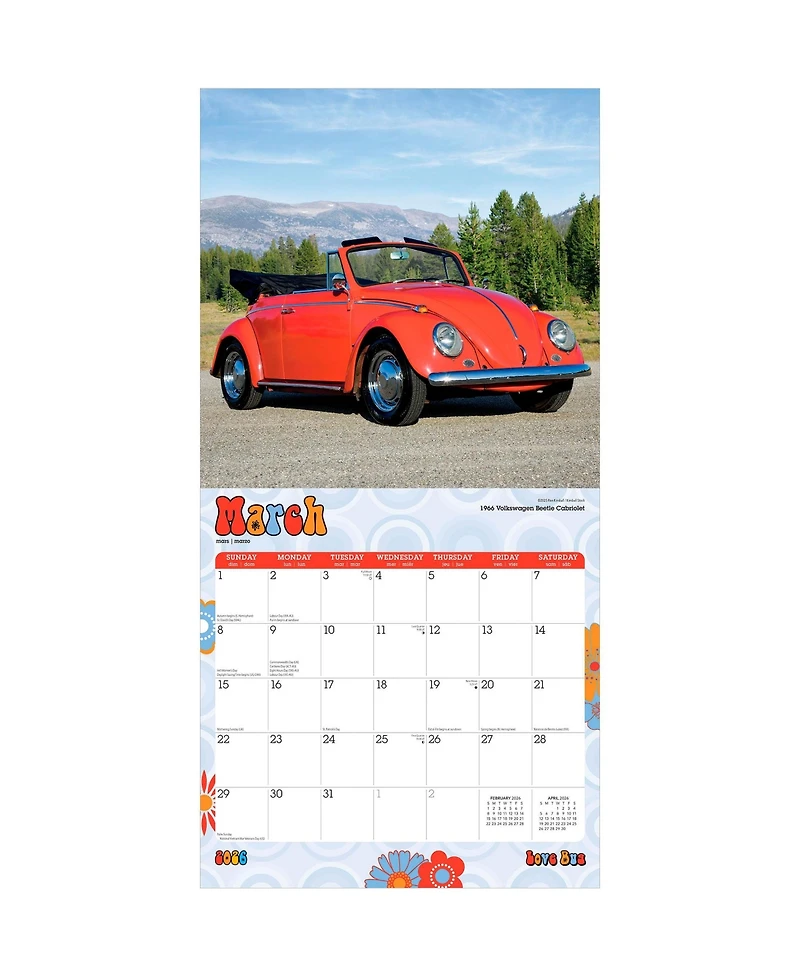 BrownTrout Motor Club Love Bug | 2026 12 x 24 Inch (Hanging) Monthly Square Wall Calendar | Plastic-Free