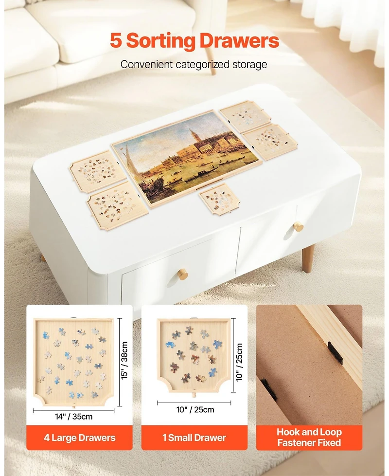 Mecale 2000-Piece Rotating Puzzle Board with 5 Drawers and Cover, 40x29 in Portable Wooden Jigsaw Table for Adults
