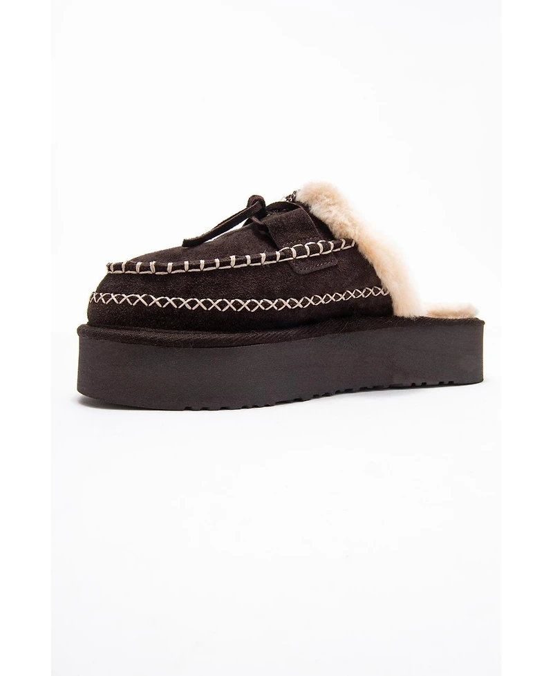 Forever & Always Shoes Yalina Leather Platform Moccasin Slippers (Women)