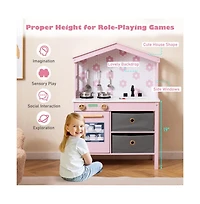 Hongge Kids Play Kitchen with Dual Stoves and Turning Knobs