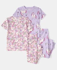 Carter's Girls' Toddler 2T-5T Unicorn Floral Top and Pajama Pants, 4-Piece Set