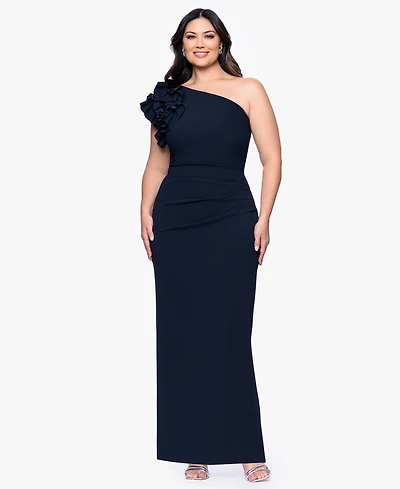 Xscape Plus One-Shoulder Ruffle Ball Gown