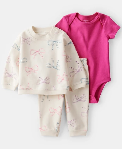 Carter's Baby Girls' Bow Print Top, Bodysuit and Pants, 3-Piece Set