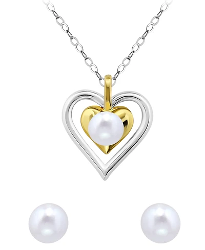 Giani Bernini 2-Pc. Two-Tone Freshwater Pearl Heart Pendant Necklace and Stud Earrings Set
