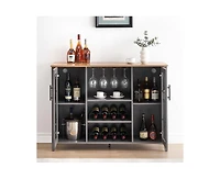 Led Wine Bar Cabinet with Glass Rack and Storage, Home Coffee & Liquor Sideboard Buffet