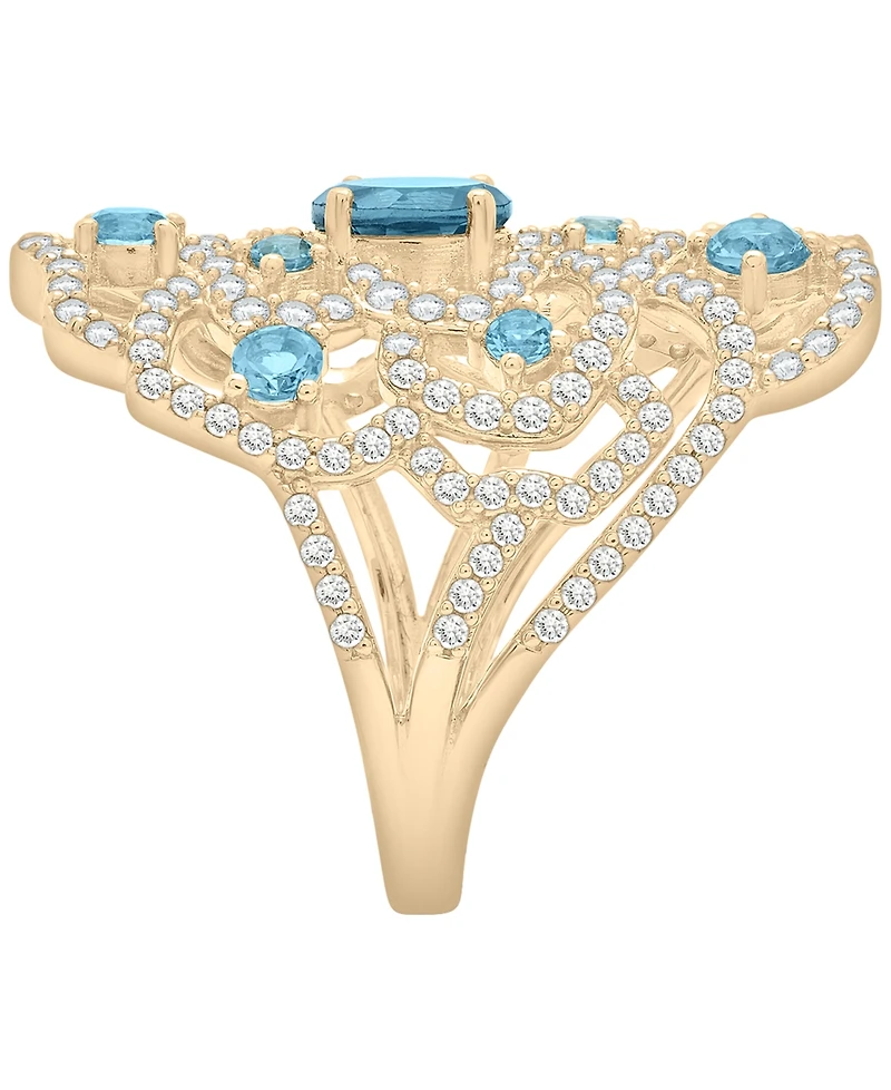 Macy's Diamond (1 ct. t.w.), London Blue Topaz (1 ct. t.w.) and Blue Topaz (3/4 ct. t.w.) Ring in 14k Yellow Gold