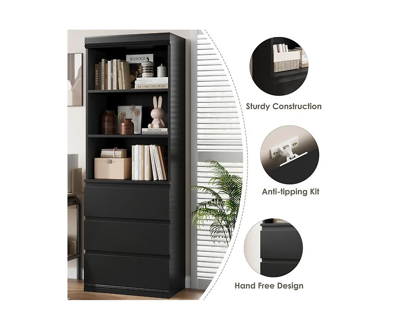 gaomon Bookcase with Drawers 70.27 Inches Tall Bookshelf Farmhouse Bookcases Wooden Deep Bookshelves Storage Cabinet Organizer