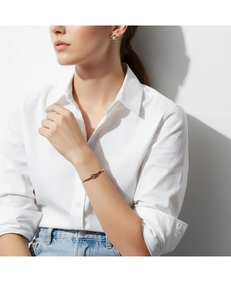 Bling Jewelry Tri-Tone Love Knot Bangle Bracelet and Cz Petal Cubic Zirconia Stud Earring Jewelry Set Rose Gold Plated