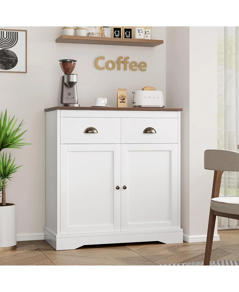 gaomon Farmhouse White Buffet Cabinet with Storage, Kitchen Sideboard with 2 Doors and 2 Drawers