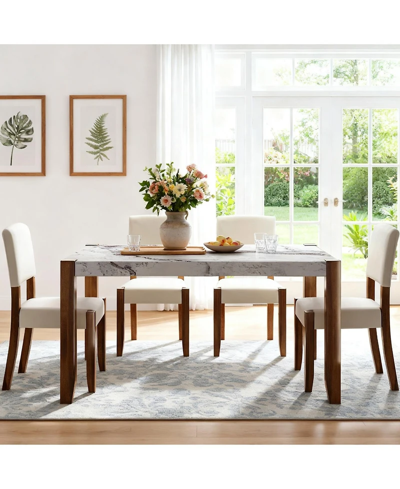 Streamdale Furniture Modern Faux Marble Dining Table with Wood Legs
