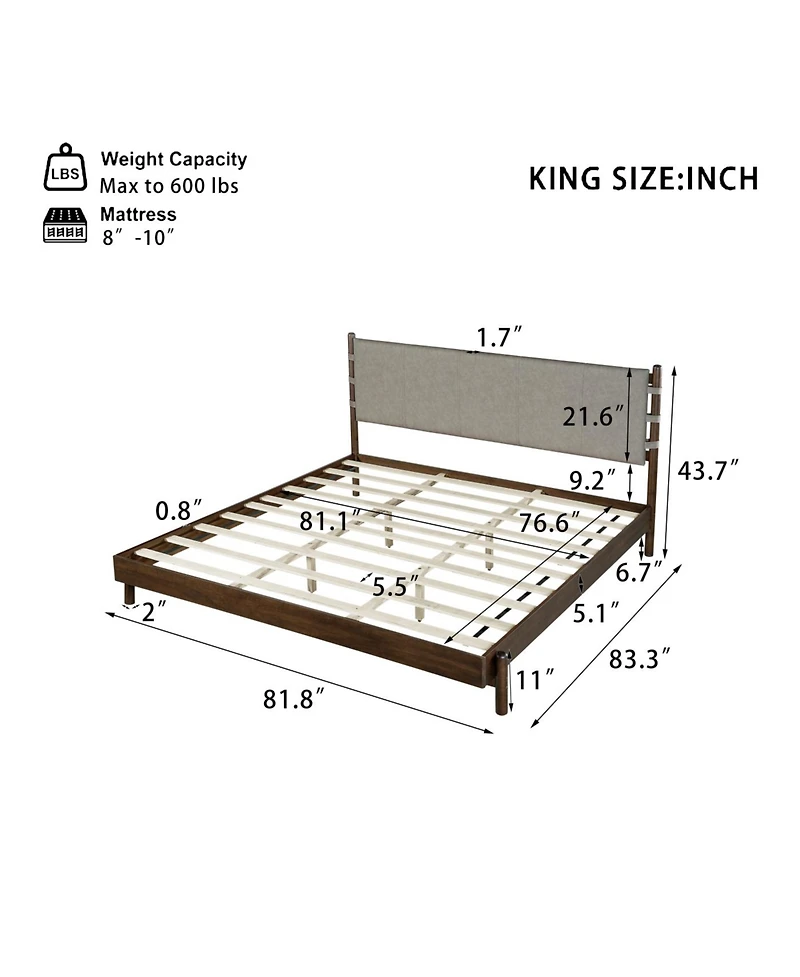 Streamdale Furniture Modern King Bed Frame Set with 2 Nightstands, Light Gray Wood Platform Bed
