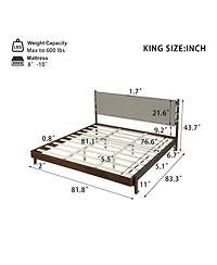 Streamdale Furniture Modern King Bed Frame Set with 2 Nightstands, Light Gray Wood Platform Bed