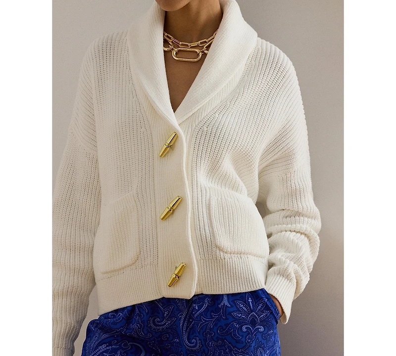 Lauren Ralph Women's Rib-Knit Shawl-Collar Toggle Cardigan