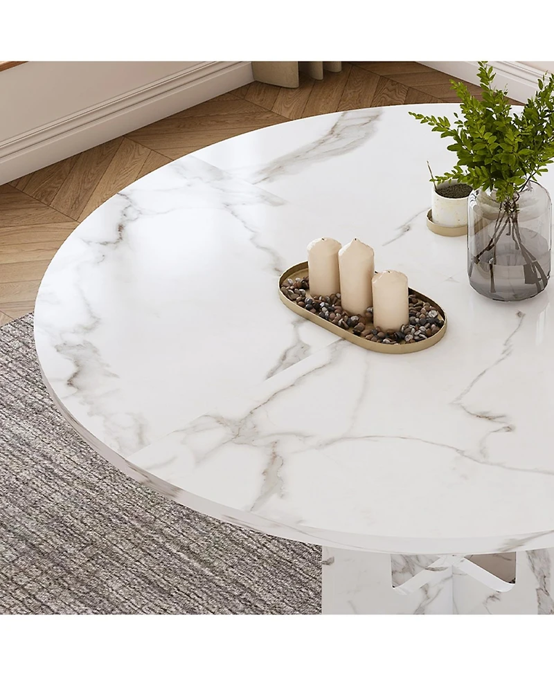 Streamdale Furniture Streamdale 47" Round White Marble Farmhouse Dining Table