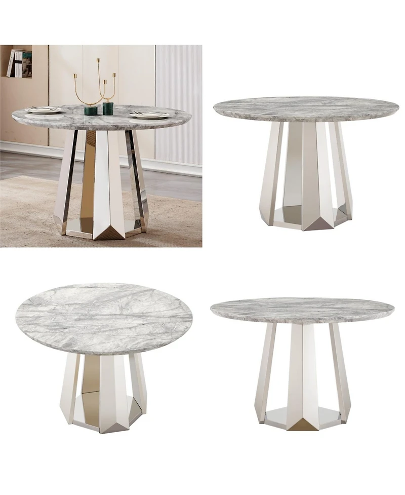 Streamdale Furniture 47" Round Marble Dining Table with Stainless Steel Base