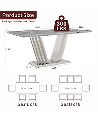 Streamdale Furniture Marble Dining Table for 6, 70" Faux Marble Rectangle Table with Stainless Steel Base (Silver