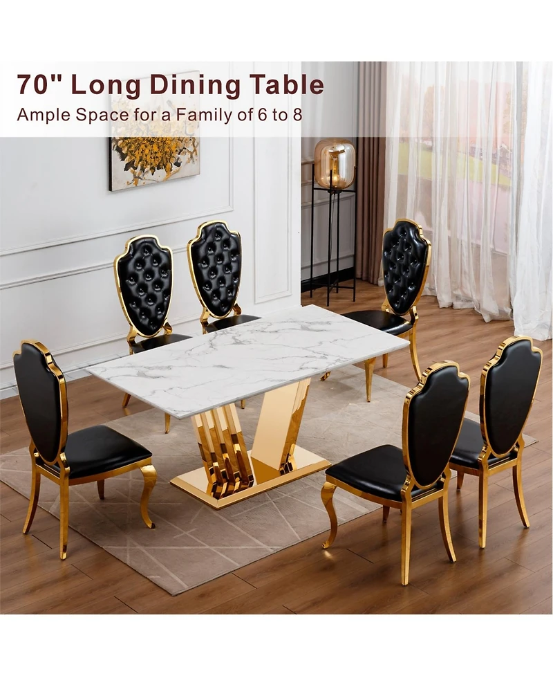 Streamdale Furniture 70" Rectangle Faux Marble w/Gold Stainless Steel Base Dining Table