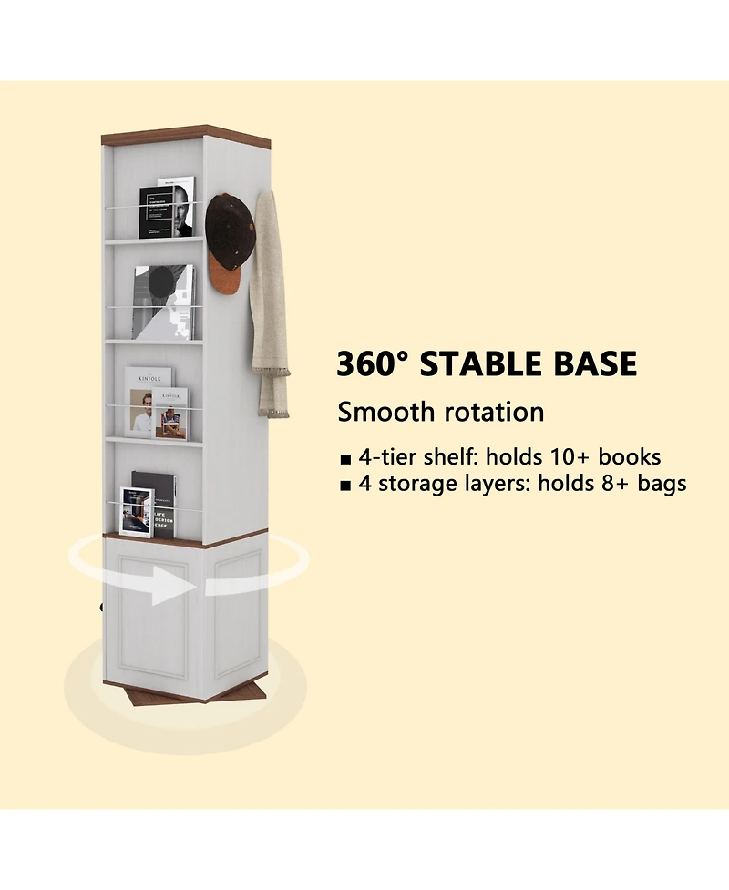 Sumyeg 360°Rotating Storage Cabinet with Full-Length Mirror in Antique White