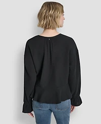 Dkny Jeans Women's Long-Sleeve Tie Neck Crop Top