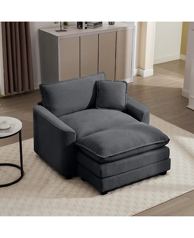 Streamdale Furniture Grey Corduroy Deep Seat Chair with Footstool & Pillow