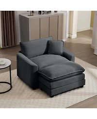 Streamdale Furniture Grey Corduroy Deep Seat Chair with Footstool & Pillow