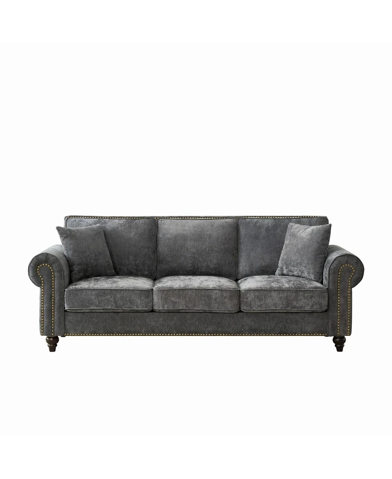 Streamdale Furniture Streamdale 86" Modern Chenille Sofa with Rolled Arms & Nailhead Trim