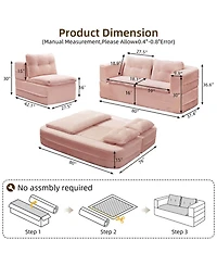 Streamdale FurnitureMulti-Functional Sectional Sofa Bed with Chaise Lounge, King Size, Baby Pink