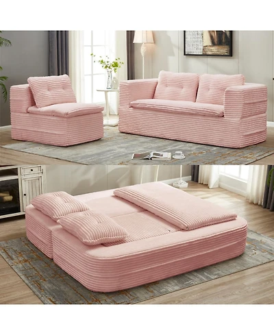 Streamdale FurnitureMulti-Functional Sectional Sofa Bed with Chaise Lounge, King Size, Baby Pink