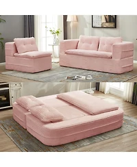 Streamdale FurnitureMulti-Functional Sectional Sofa Bed with Chaise Lounge, King Size, Baby Pink